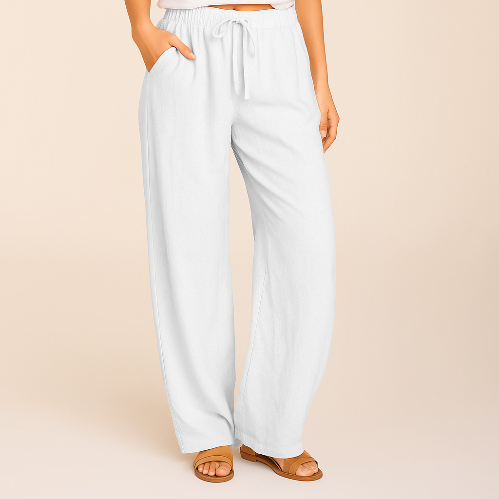 Women's Drawstring Wide-Leg Linen Trousers-Vestioflux
