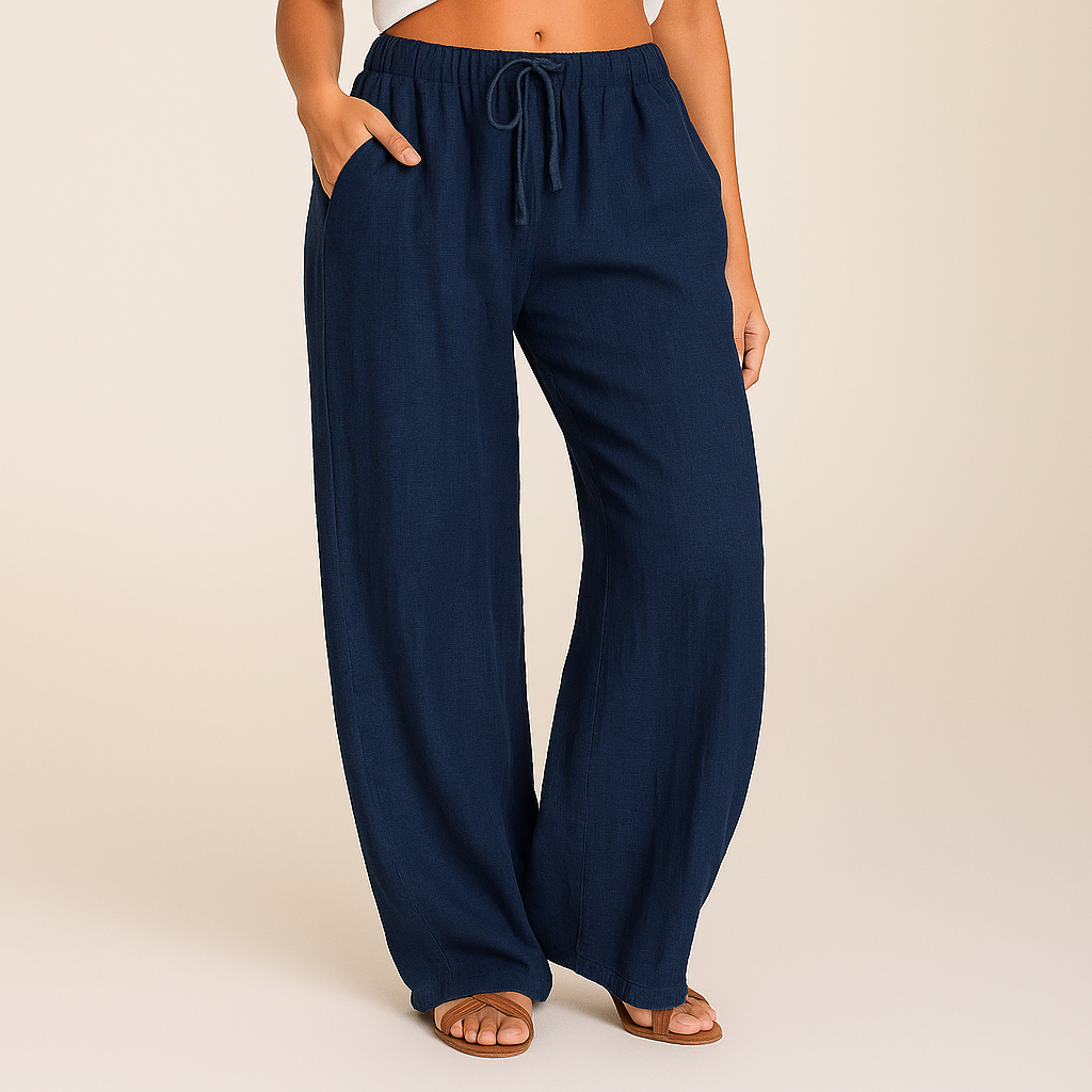 Women's Drawstring Wide-Leg Linen Trousers-Vestioflux