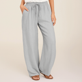 Women's Drawstring Wide-Leg Linen Trousers-Vestioflux