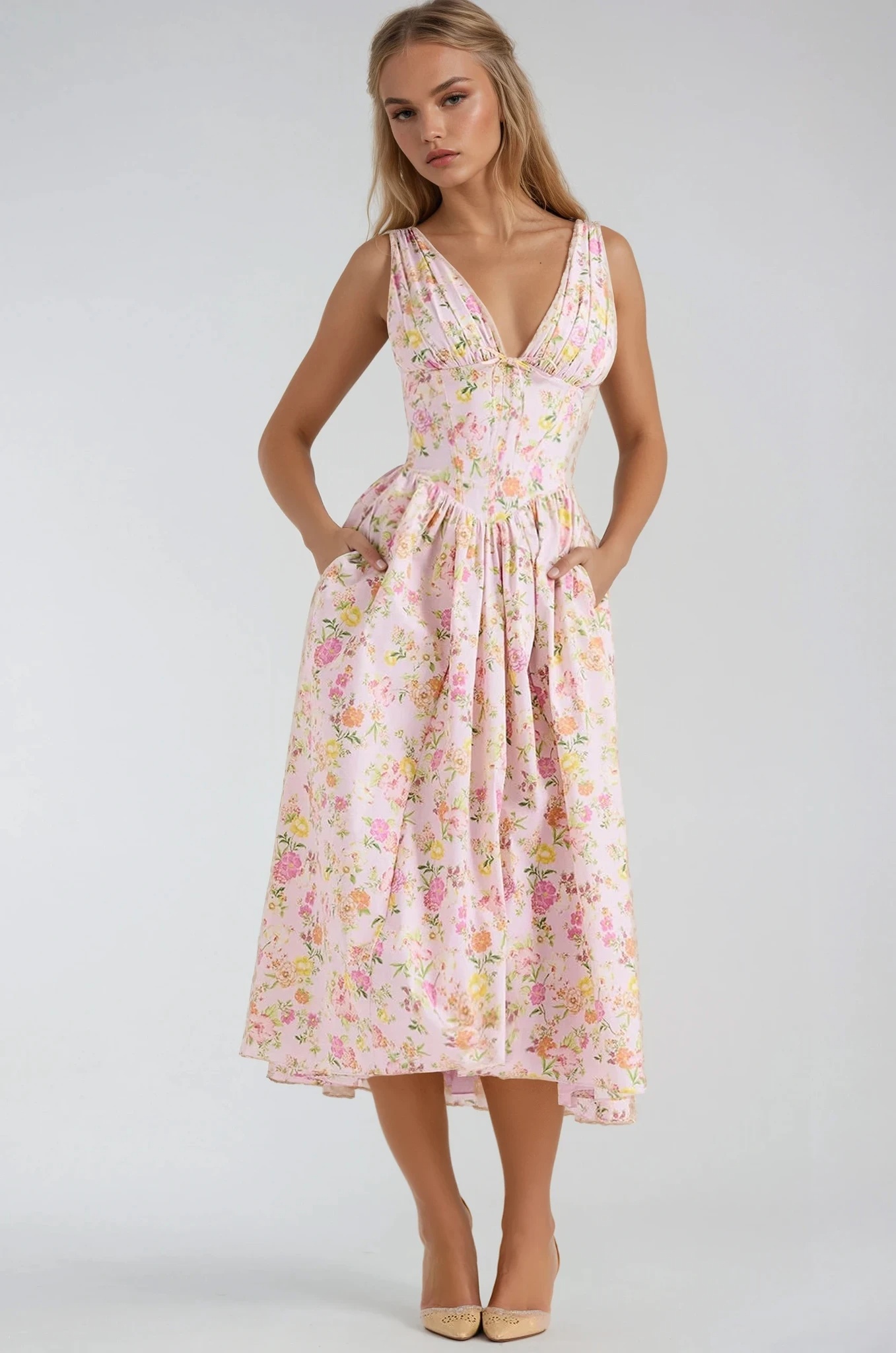 Women's Elegant Sleeveless A-Line Midi Dress-Vestioflux