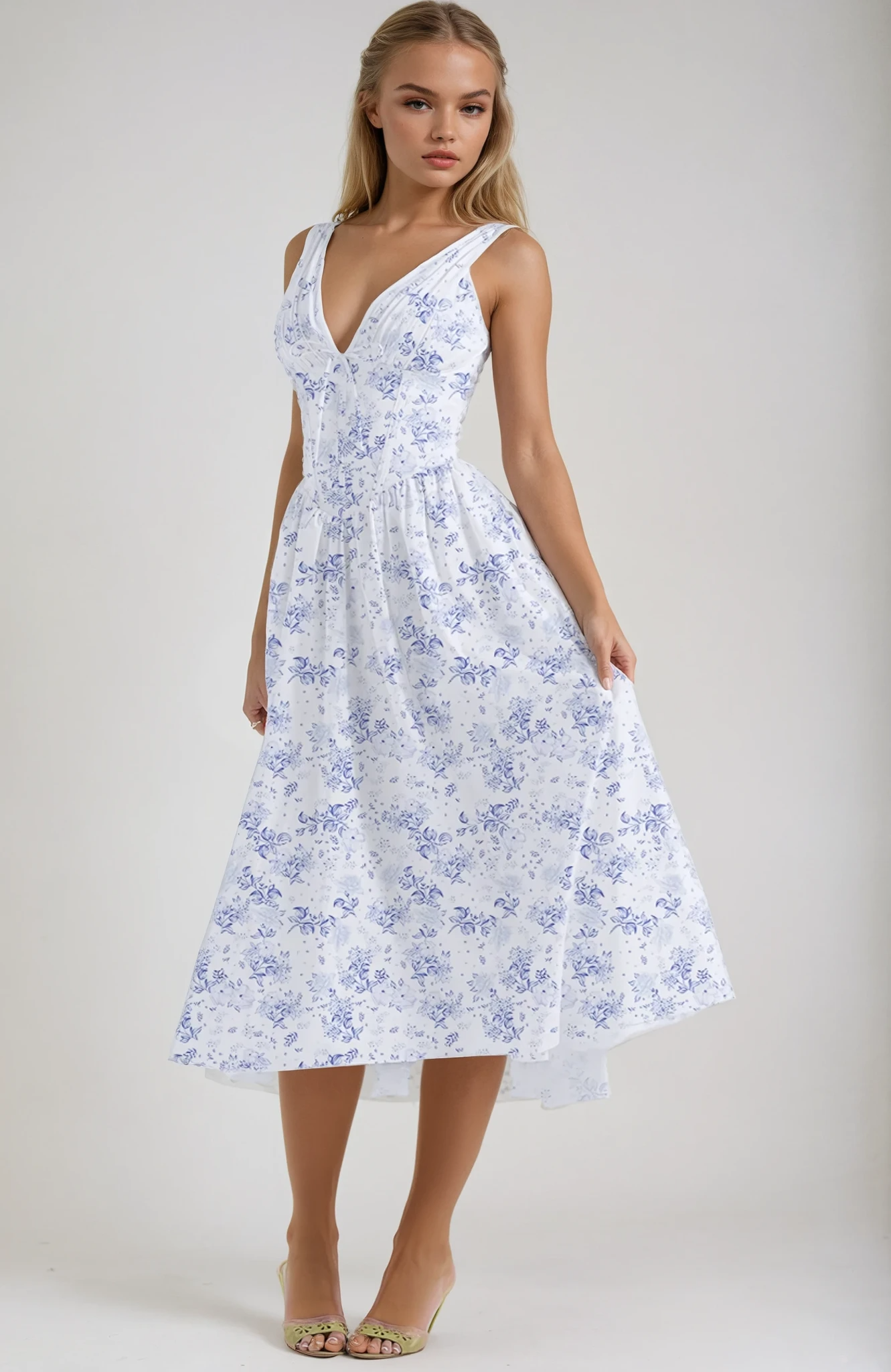 Women's Elegant Sleeveless A-Line Midi Dress-Vestioflux