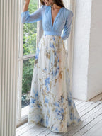 Women's Floral Chiffon Ruffle Maxi Evening Dress-Vestioflux