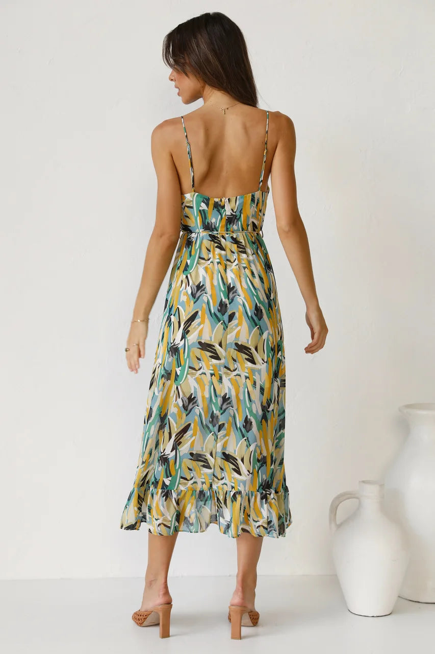 Women's Floral Spaghetti Strap Midi Dress – Summer Fashion Essential-Vestioflux