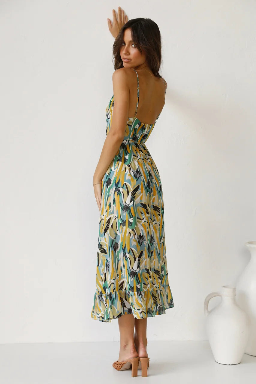 Women's Floral Spaghetti Strap Midi Dress – Summer Fashion Essential-Vestioflux
