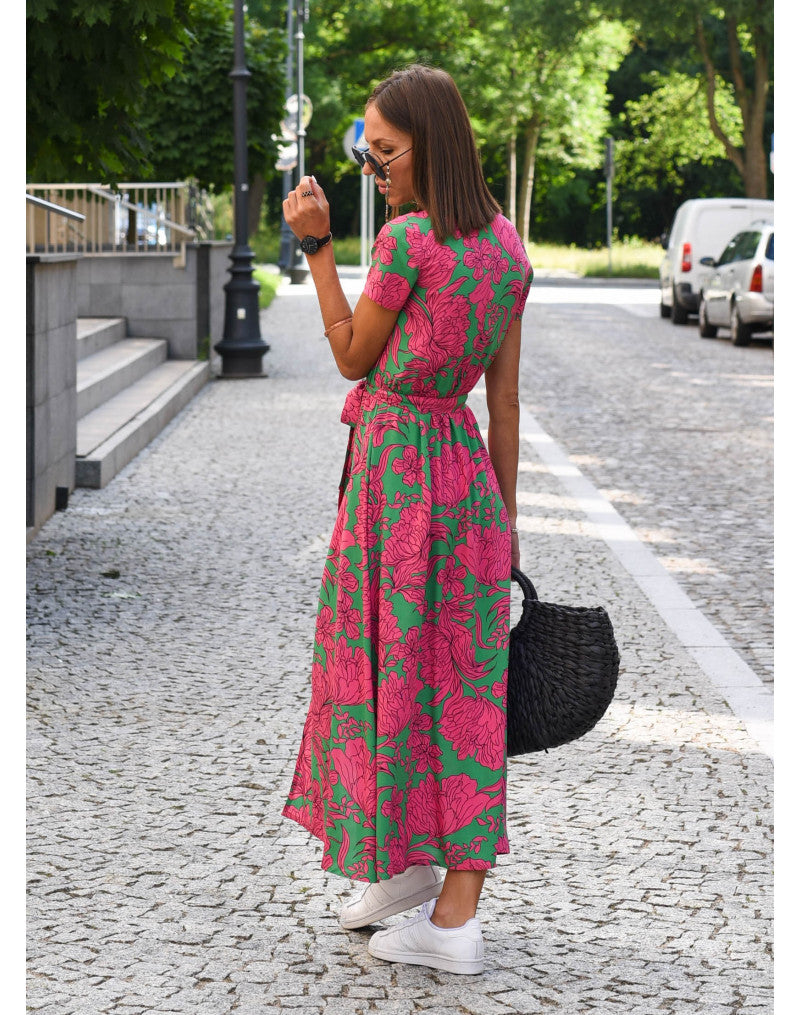 Women's Floral Wrap Side Slit Midi Dress – Summer Fashion Essential-Vestioflux