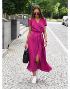 Women's Floral Wrap Side Slit Midi Dress – Summer Fashion Essential-Vestioflux