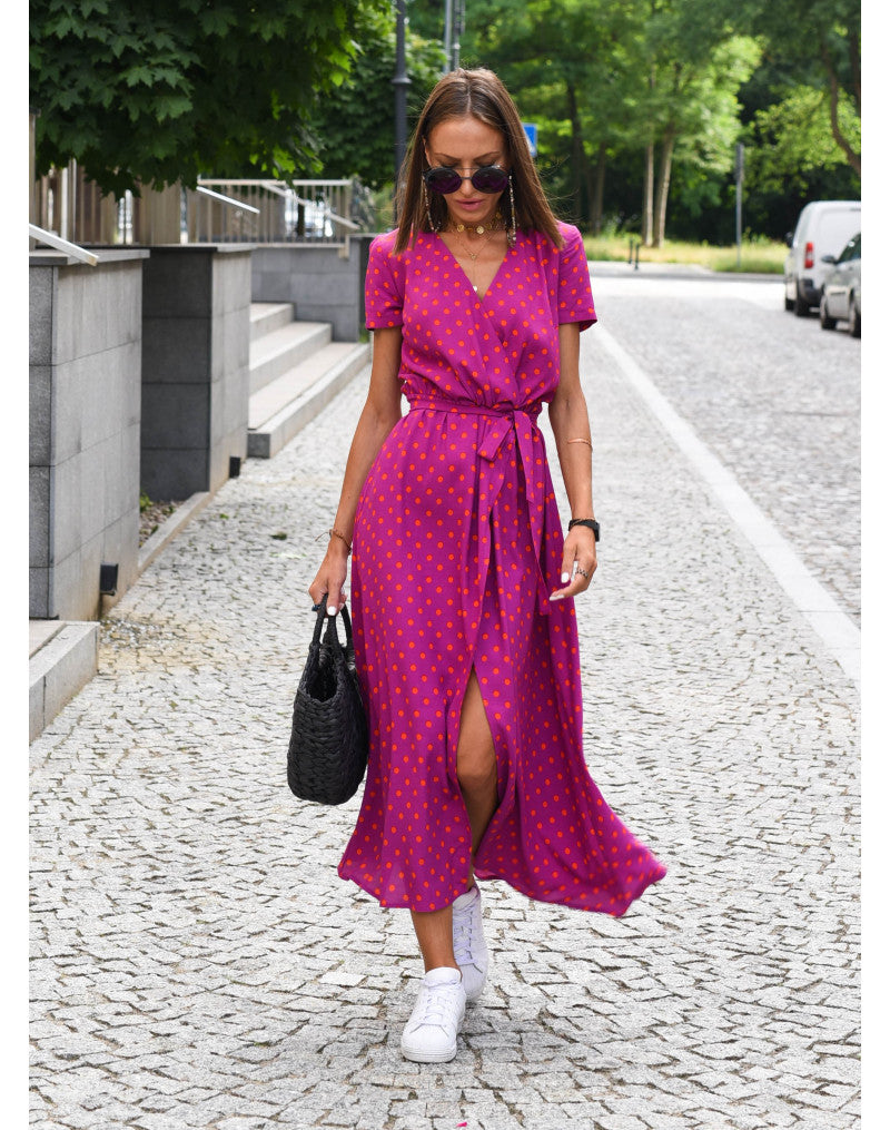 Women's Floral Wrap Side Slit Midi Dress – Summer Fashion Essential-Vestioflux