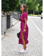 Women's Floral Wrap Side Slit Midi Dress – Summer Fashion Essential-Vestioflux