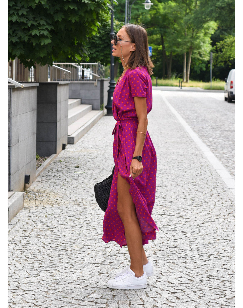 Women's Floral Wrap Side Slit Midi Dress – Summer Fashion Essential-Vestioflux