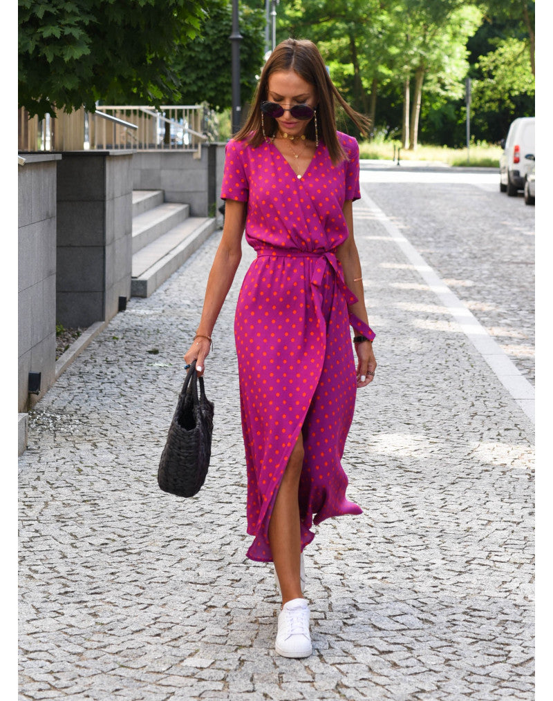 Women's Floral Wrap Side Slit Midi Dress – Summer Fashion Essential-Vestioflux