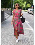 Women's Floral Wrap Side Slit Midi Dress – Summer Fashion Essential-Vestioflux