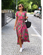 Women's Floral Wrap Side Slit Midi Dress – Summer Fashion Essential-Vestioflux