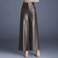 Women's High-Rise Glossy Leather Wide-Leg Pants-Vestioflux