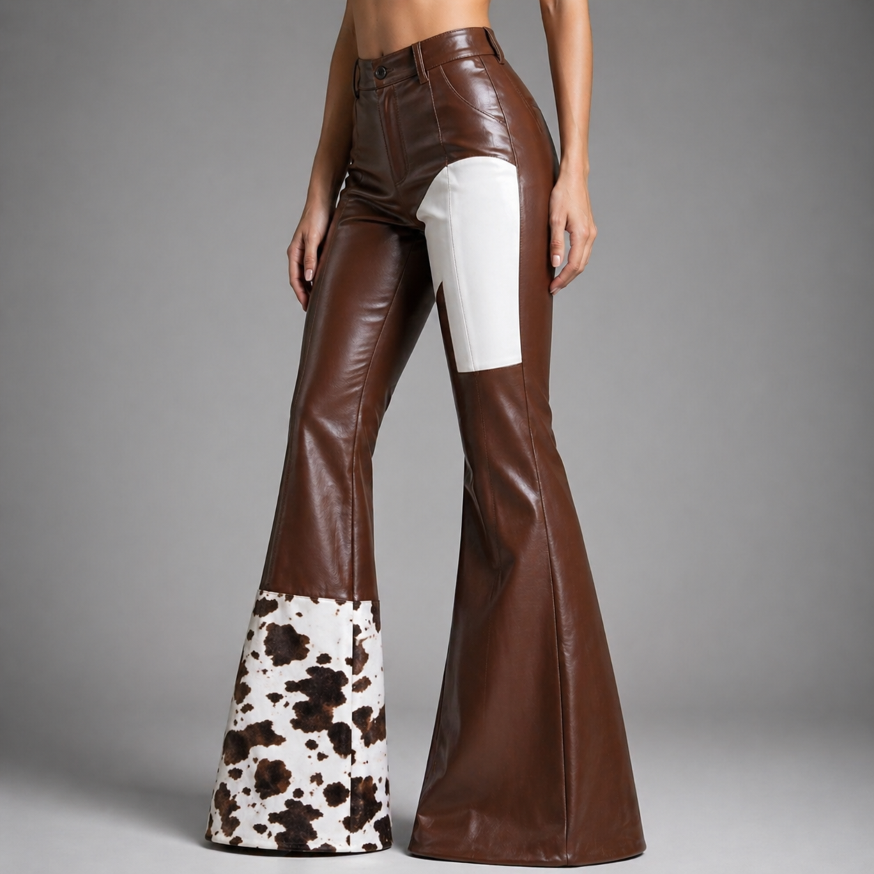 Women's High-Waisted Leather Flare Trousers-Vestioflux