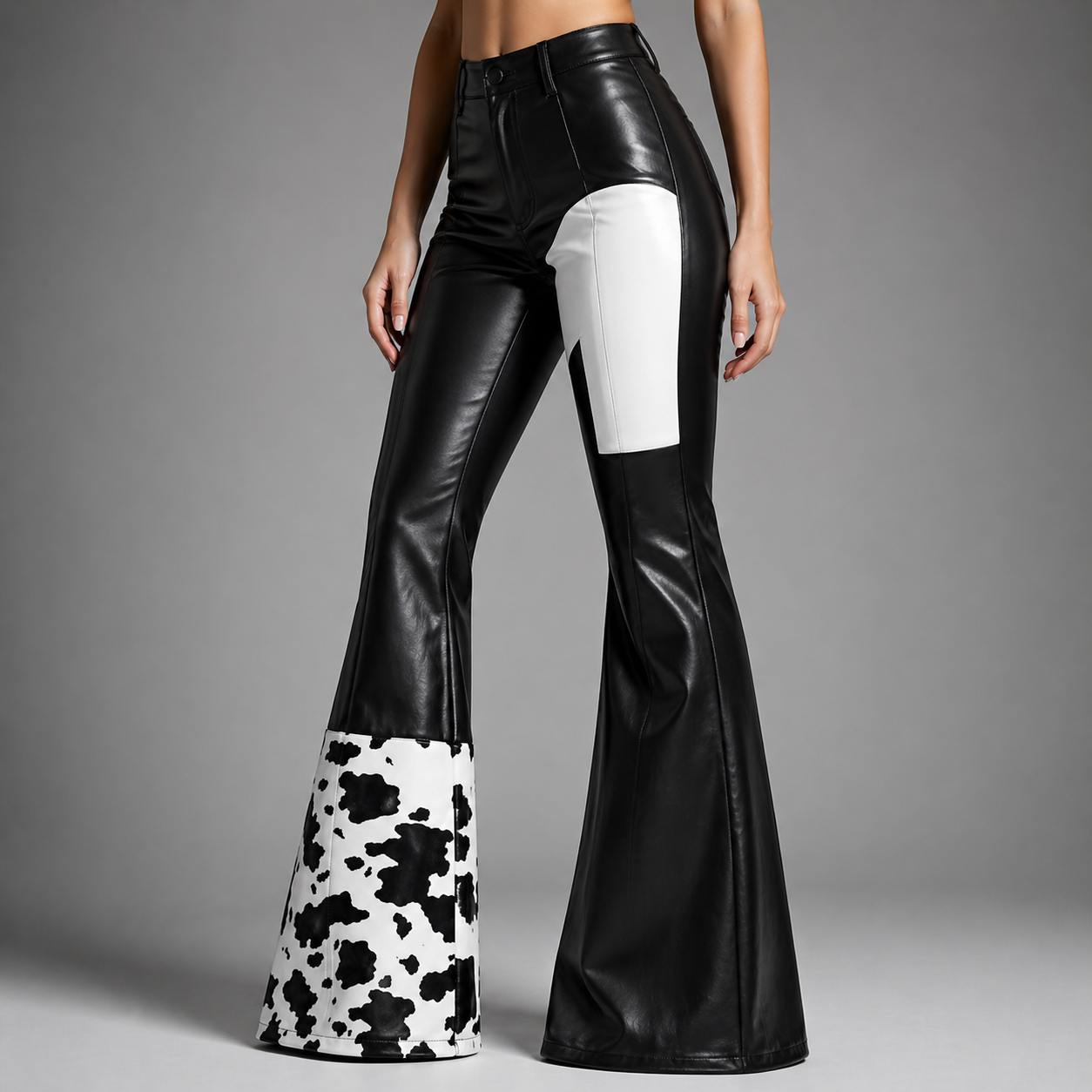 Women's High-Waisted Leather Flare Trousers-Vestioflux