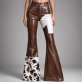 Women's High-Waisted Leather Flare Trousers-Vestioflux