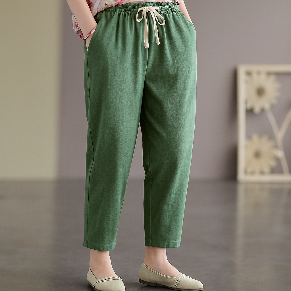 Women's Linen Drawstring Casual Trousers-Vestioflux