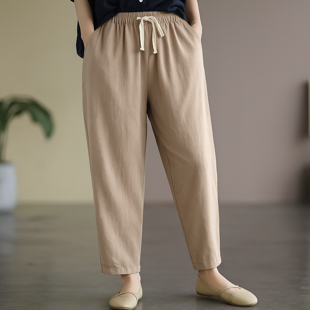 Women's Linen Drawstring Casual Trousers-Vestioflux