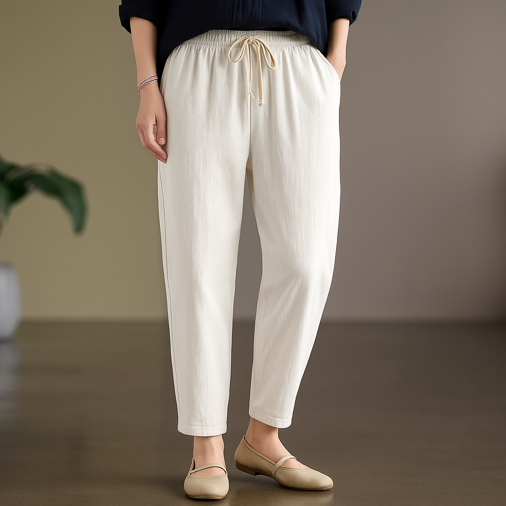 Women's Linen Drawstring Casual Trousers-Vestioflux