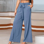 Women's Pleated Wide-Leg Tie-Front Trousers-Vestioflux