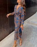 Women's Printed Belted Maxi Dress - Casual Summer Outfit-Vestioflux