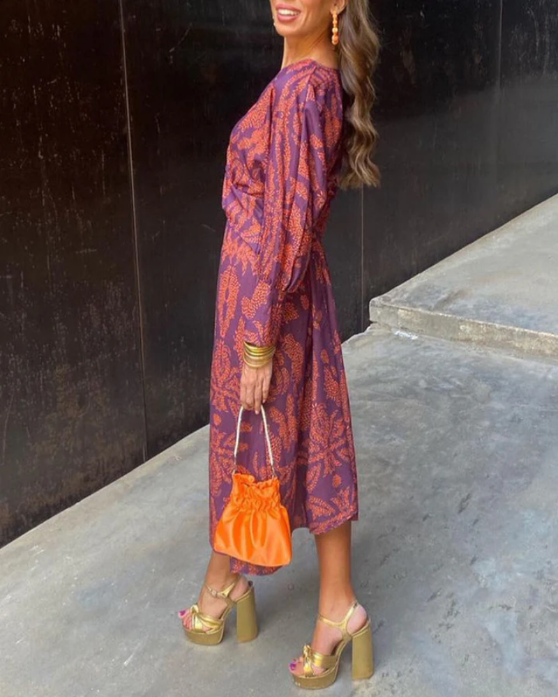 Women's Printed Belted Maxi Dress - Casual Summer Outfit-Vestioflux