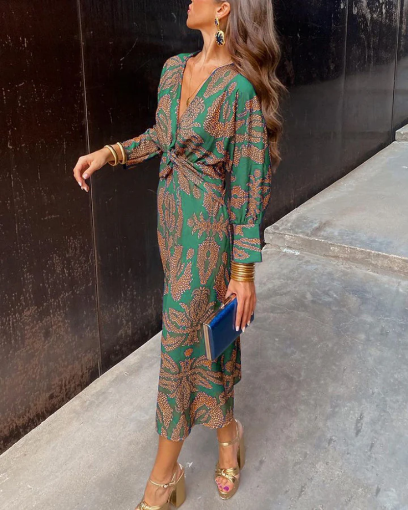 Women's Printed Belted Maxi Dress - Casual Summer Outfit-Vestioflux