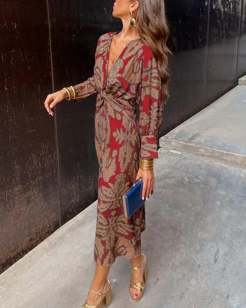 Women's Printed Belted Maxi Dress - Casual Summer Outfit-Vestioflux