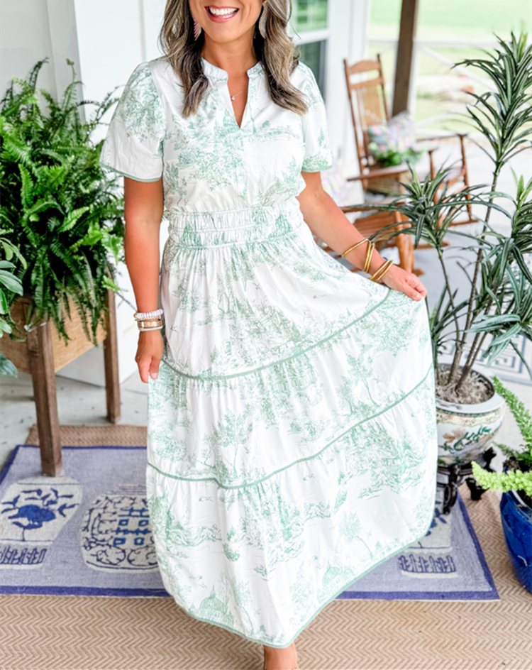 Women's Printed Tiered Maxi Dress – Casual Summer Dress-Vestioflux