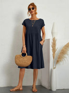 Women's Smocked Pocket Midi Dress - Casual Summer Style-Vestioflux
