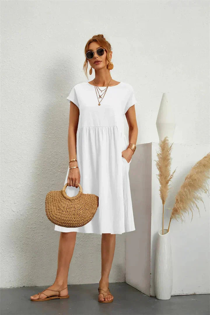 Women's Smocked Pocket Midi Dress - Casual Summer Style-Vestioflux