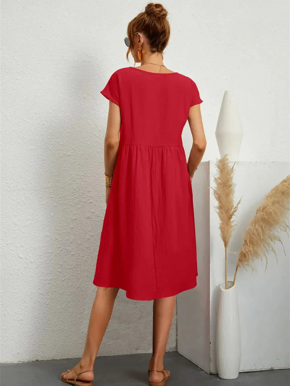 Women's Smocked Pocket Midi Dress - Casual Summer Style-Vestioflux