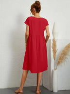 Women's Smocked Pocket Midi Dress - Casual Summer Style-Vestioflux