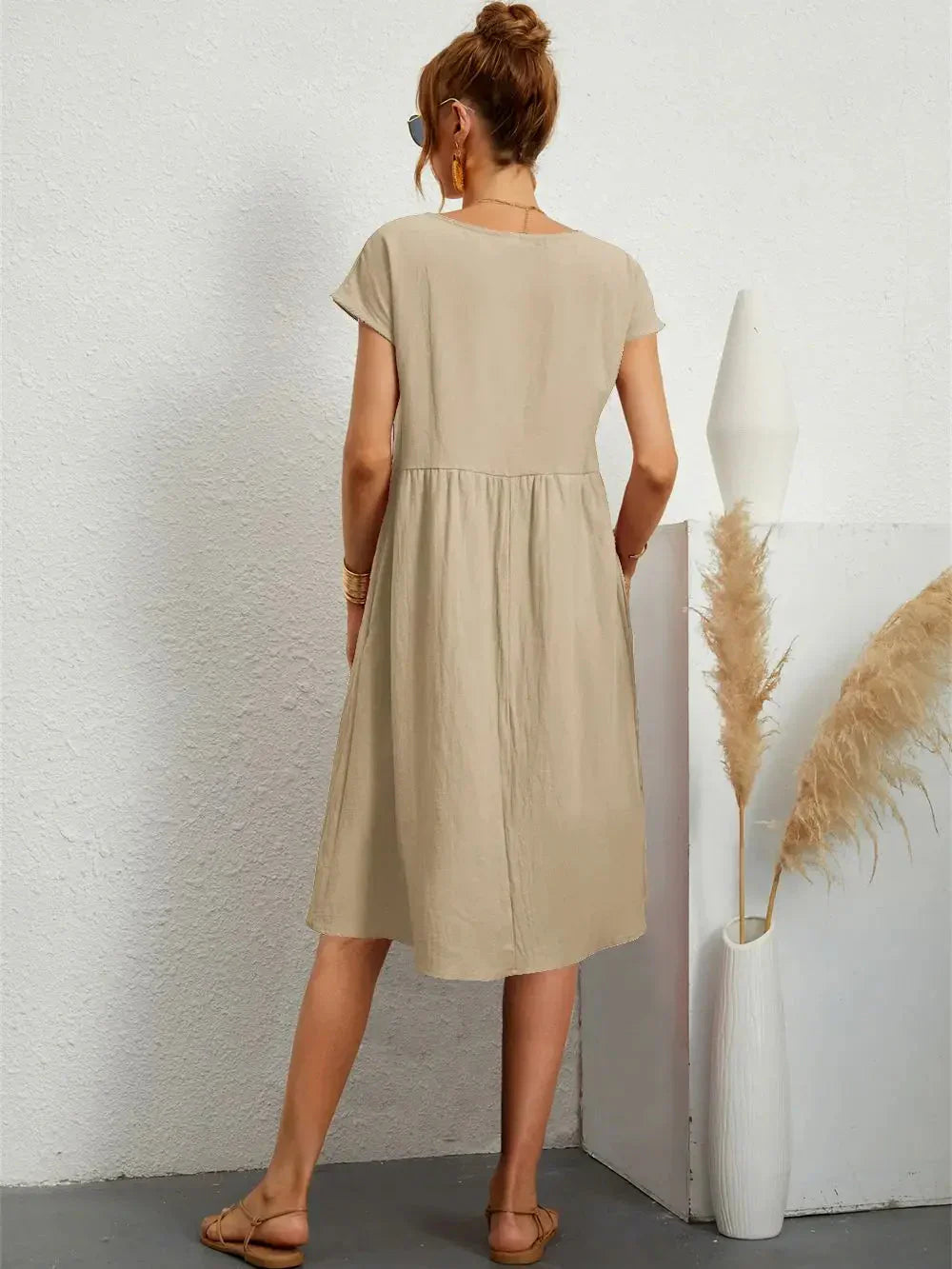 Women's Smocked Pocket Midi Dress - Casual Summer Style-Vestioflux