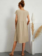 Women's Smocked Pocket Midi Dress - Casual Summer Style-Vestioflux