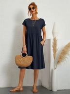 Women's Smocked Pocket Midi Dress - Casual Summer Style-Vestioflux