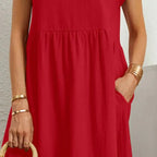 Women's Smocked Pocket Midi Dress - Casual Summer Style-Vestioflux