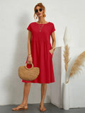 Women's Smocked Pocket Midi Dress - Casual Summer Style-Vestioflux