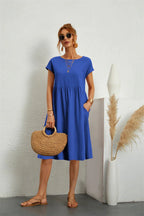 Women's Smocked Pocket Midi Dress - Casual Summer Style-Vestioflux