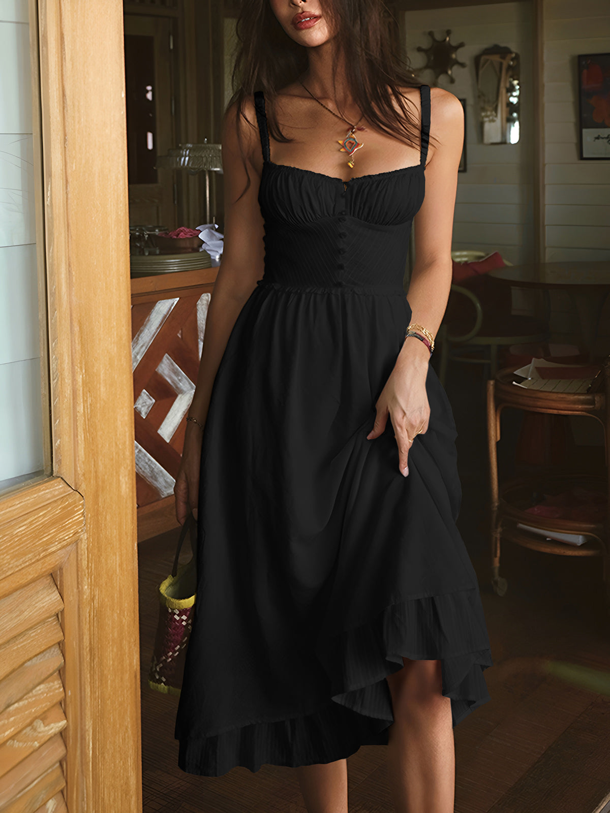 Women's Spaghetti Strap Midi Summer Dress-Vestioflux