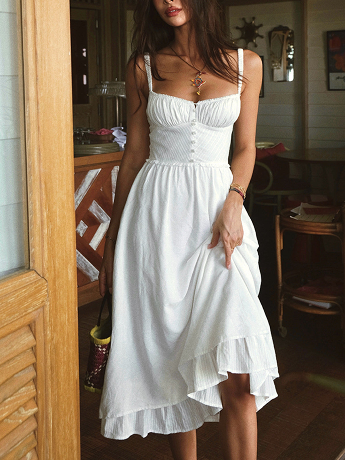 Women's Spaghetti Strap Midi Summer Dress-Vestioflux